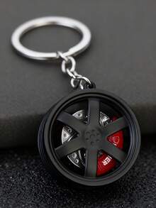 1pc Stylish Car Wheel - Shaped Keychain With Brake Caliper Detail, Perfect Auto - Themed Accessory - Black - View 7
