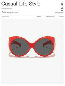 1 PC Women's Metal Hinge Asymmetrical Large Frame Round Wide Leg Fashion Black Glasses,Street Hip Hop Y2K Glasses For Events Parties Holidays - Multicolor - View 5