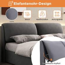 Upholstered Bed, 160 X 200 Cm, Hydraulic Bed, Three Drawers, Storage Box, Slatted Frame With Headboard, Without Mattress, Velvet, Grey