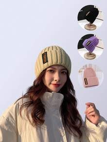 1pc Women's Winter Knit Hat, Korean Style Fashion Long Brim Beanie, Warm Ear Protection Headwrap Cuffed Knitted Cap - Multicolor - View 2