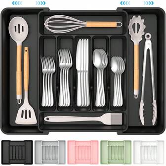 Tableware Drawer Organizer, Expandable Kitchen Utensil Tray, Cutlery And Cutlery Rack, Adjustable Plastic Storage, Suitable For Spoons, Forks, And Knives