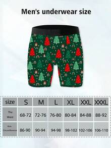 Naughty And Cute Home Leisure Men's Long Boxer Briefs, Milk Silk Knitted Fabric, Soft And Skin-Friendly, Quick-Drying And Breathable, Christmas Tree Pattern Print, Christmas Gift, 1 Pack Men's Novelty Shorts