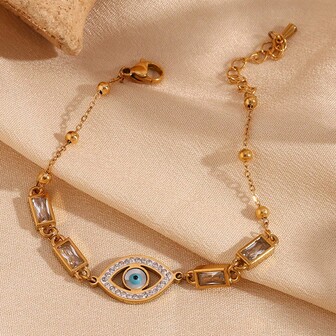 1件装女士手链 18K镀金 复古精致 邪眼链手链 简约饰品 手工制作 极简主义 适合她