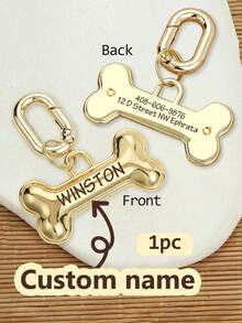 1pc Customized Pet Dog Tag, Fashionable Personalized Double-Sided Engraved Cat Dog Tag, Brass Bone Shaped Engraved Pet ID Tag For Dogs And Cats, Small Gold Dog ID Tag Personalized Double-Sided Engraved Cat Dog Collar Pendant, Drum Shaped Brass Decorative, Engraved Fashionable, Stylish, Colorful, Retro, Cute, Contract, Beauty Customized, Unique, Personalized Pet Anniversary, Birthday