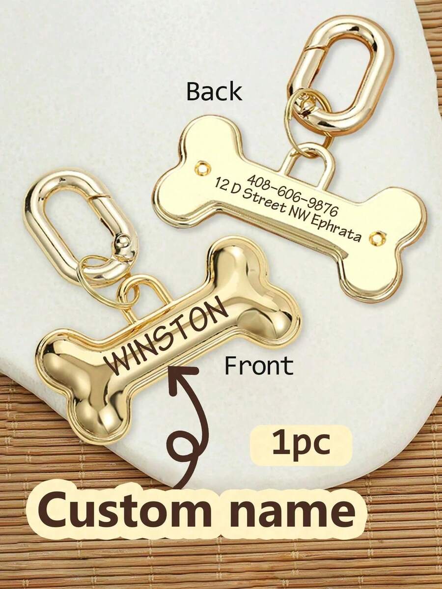 1pc Customized Pet Dog Tag, Fashionable Personalized Double-Sided Engraved Cat Dog Tag, Brass Bone Shaped Engraved Pet ID Tag For Dogs And Cats, Small Gold Dog ID Tag Personalized Double-Sided Engraved Cat Dog Collar Pendant, Drum Shaped Brass Decorative, Engraved Fashionable, Stylish, Colorful, Retro, Cute, Contract, Beauty Customized, Unique, Personalized Pet Anniversary, Birthday