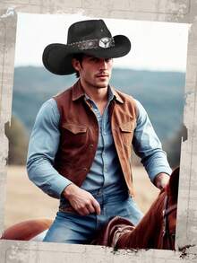 Sombrero unisex bohemio de vaquero - Sombrero vaquero vintage occidental con decoración de cabeza de ganado y cinturón, Panamá de fieltro suave hecho a mano, ala ancha, retro para fiestas