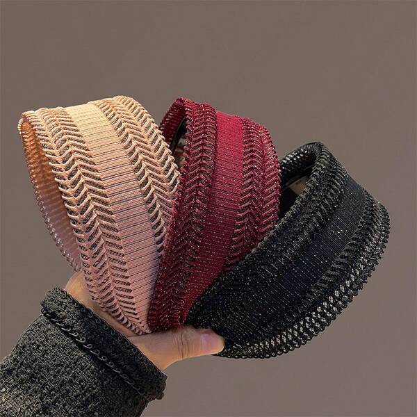 1pc Wide Hard Headband With Teeth, Suitable For Women, Pleated Fabric Headband Accessory, Minimalist Hair Hoop For Washing Face And Daily Use, Classic Headband For Women ,Hair Band ,Diadema