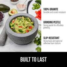 Heavy Duty XL Mortar And Pestle Set With  Resistant Base, 4 Cup, 100% Granite Stone Molcajete Guacamole Bowl, Grind Seeds, Spices, Crush Garlic, Kitchen Muddler For Fresh Herbs, Gray,24156611 - 霧霾藍 - 查看 2