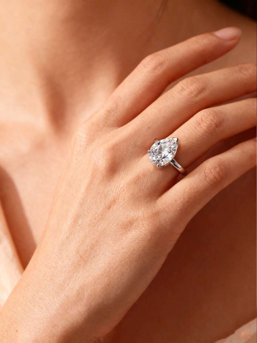MONALLY 1pc Luxury Teardrop Cubic Zirconia Ring, Women's Accessory, Gift For Friends & Sisters, Everyday Essential