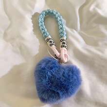 1 件蓬松心形吊坠，可旋转手机挂绳，包包挂饰，钥匙扣，适用于一般手机 - 彩色 - 查看 8