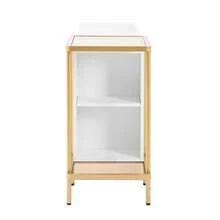 Credenza moderna bianca con 2 Türen e 2 offenen Fächern, Couchtisch aus Metall/Glas, Weiß, 120 x 40 x 77,5 cm (LxBxH)