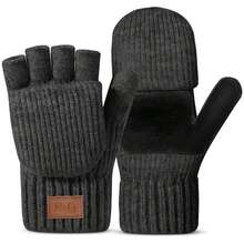 2-In-1 Convertible Fingerless Mittens For Men & Women - Warm, Touchscreen Compatible With 8 Fingers, Elastic Cuffs, High Elasticity & Anti-Skid Leather - Ideal For Winter Outdoor Activities, Daily Use - Grey - View 1