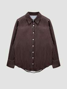 Nowa, stylowa i elegancka koszula w paski z długim rękawem i guzikami z przodu, odpowiednia do biura, na święta, na co dzień i w podróż