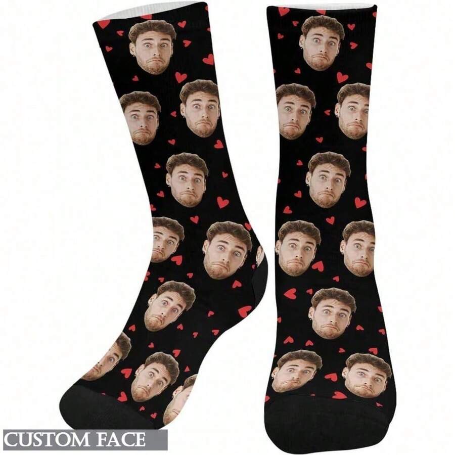1PC Personalized Face Creative Socks - Custom Photo Artistic Socks, Personalized Cool Socks, Custom - Made Unique Pattern Socks, Photo - Based Socks, An Ideal Present For Valentine's Day, Birthdays, Christmas, And Special Anniversaries - Black - View 1