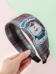 مشبك شعر فتاة كيوت بنمط المربعات، بطراز مدرسي، بلون بيج