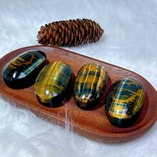 1pc Natural Tiger'S Eye Stone Palm Stone - Hand-Carved Quartz Crystal With Golden Stripes & Black Spots, Elegant Home Decor & Unique Gift For St. Patrick'S Day, Easter, Mardi Gras, Age Tiger Stone