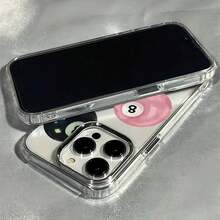 1pc Transparent Metal Button Minimalist Personalized Pink Numeric Billiard 8 Pattern Phone Case, Suitable For IPhone 16 Pro Max, 17/16/15/14 Plus, 13/12/11, Air - Multicolor 3 - View 4