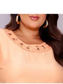 Blusa Camisa Feminina Plus Size Bordada Festa - Laranja - Visão 2
