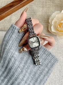 SUNLIFEX 1件装复古银色不锈钢方形小表盘女士腕表，时尚简约优雅奢华小巧石英女士腕表，适合日常佩戴、派对及其他场合。 - 銀色 - 查看 8