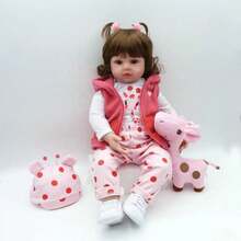 Realistic Baby Doll With Clothes And Stuffed Giraffe Silicone - Pink - View 3