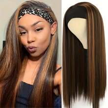 28 Inch Straight Headband Wig Black Heat Resistant Synthetic Hair Women's Headband Wig Full Machine Made Wigs Women - Multicolor - View 11