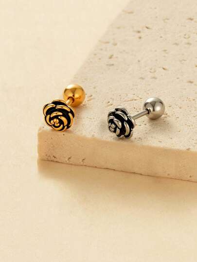 زوج من أقراط الأذن بشكل وردة الفوشيا من الفولاذ المقاوم للصدأ، مناسبة للاستخدام اليومي للجنسين