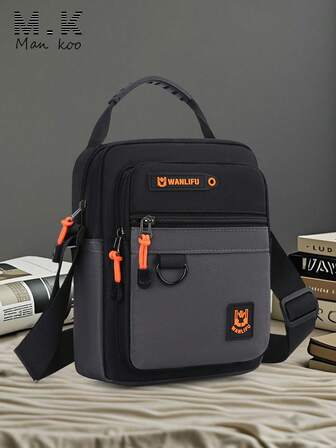 Nueva bolsa de mensajero casual y de negocios para hombres, bolsa de hombro, bolsa cruzada, diseño de letras de color contrastante, almacenamiento multifuncional, bolsa cuadrada pequeña, bolsa de mensajero, gran capacidad, tela Oxford, resistente al agua, bolsa de moda para hombres (dirección de la correa de hombro aleatoria)