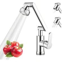 Grifo Giratorio 1080, Mezclador de Fregadero de Bao Mezclador Giratorio de 1080 Fregadero de Acero Inoxidable para Agua Caliente y Fra con 2 Mangueras de 60CM - plateado - Ver 2