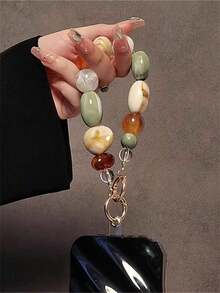 Acrylic Beaded Phone Charm Strap Elliptical Alien Design Mobile Chain Retro Korean Fashion Cellphone Lanyard Keychain Bag Earphones Pendant Accessory - Nhiều màu - Xem 1