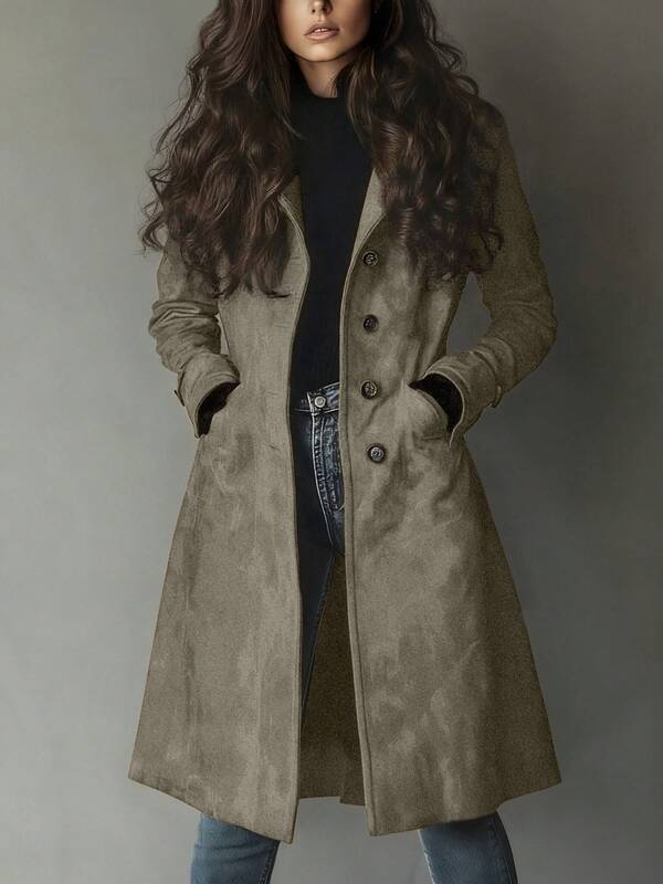 女士优雅复古通勤夹克、经典缺口领系带日常风衣、女士仿麂皮绒羊毛风衣