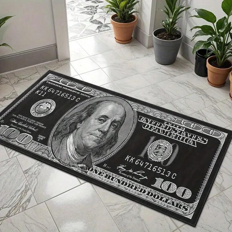 1pc Dollar Bill Design Mat - Black Soft PVC Floor Mat With Strong $100 Bill Print, Creative Pattern Decoration, Suitable For Entrance, Bedroom, Hallway - Durable And Easy To Clean Home Decor, Bedroom Mat| Strong Pattern Mat| PVC Material, Money Decoration - Nhiều màu - Xem 1