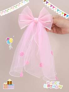 1pc Wedding Season Flower Girl Mesh Bow Hair Clip Pink Birthday Party Princess Accessories Kids Hair Accessories