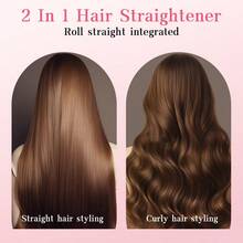 2 In 1 Cordless Curling Iron - Hair Straightener With Comb, Clip, Bag. Hot Tools Curling Iron, Portable Flat Iron, Travel-Friendly Hair Styling Kit, Gifts For Women (Pink) - 粉色 - 查看 6