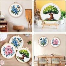 1 Set Kit de bordado para principiantes, patrón decorativo de punto de cruz impreso, 20x18.5cm Set de bordado DIY, incluye patrón, hilos, aro, agujas, instrucciones, regalo ideal para Halloween, Acción de Gracias, San Valentín, Navidad, Cumpleaños