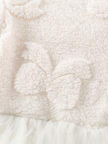 少女秋冬毛绒连衣裙2025新款时尚可爱蝴蝶结双面绒蝴蝶刺绣网布拼布及膝裙