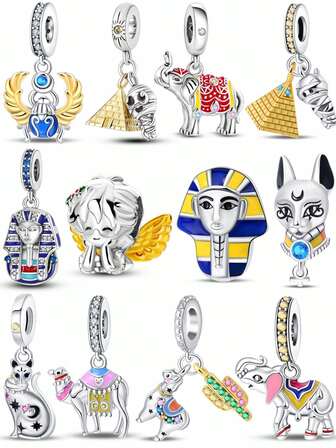 1Pc 925 Silver Plate Desert Series Pyramid Cute Mummy Pharaoh Exotic Style Charms Fit For Original Bracelet Diy Jewelry Making