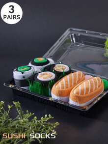 3 Pairs Sushi Design Mid-Calf Socks, Unisex Couple Combo Pack, Suitable For Easter/Birthday/Thanksgiving/Halloween/Christmas/Carnival/Valentine's Day/Family Gathering/Party, Novelty Gift Packaging, Colorful Unique Comfortable Casual Socks