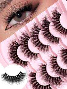 ENCHUW 5 Pairs Cross Fluffy Faux Mink Lashes Volume Fake Eyelash Strips Natural Look False Eyelashes - Black - View 1