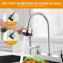 Mezcladora para Fregadero, Llaves para Fregadero de Cocina Flexible con Pulverizador de Modo Dual, Grifos para Cocina con 2 Asas para RV, Mezcladora para Cocina de Acero Inoxidable - inicial - Ver 4