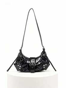 『US-Based Shipping』Lightweight Portable Vintage Crossbody Bag For Women: Punk & Gothic Y2K Style Vegan Leather Motorcycle Purse With Rivets, Metal Chains & Adjustable Strap – Accessories For Teens, College Girls, Street Fashion, Concerts, Music Festivals, And Edgy Outfits. 2000s Fashion Style Bag For Women, Halloween Purse Perfect For Fancy Party Halloween Fashion & Gothic Fashion,Carteras Para Mujer,Mochila Para Mujer,Designer Handbags,Clutch,Shoulder Bags,Hand Bags For Women,Luxury Bag,Work Bags For Women,Purses And Bags,Cute Bags - 黑色 - 查看 2
