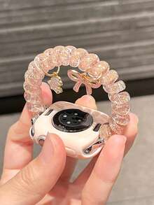 1pc Women's Orange Fashionable Scrunchie Bow Elastic Band Compatible With 38/40/41/42/44/45/49/46mm Ultra2/Ultra/SE/10/9/8/7/6/5/4/3/2/1