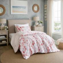 Lightweight Seersucker Botanical Comforter Set Twin Size, Reversible Design With Striped Print, Premiuicrofiber Bedding Set, Comforter And Sham Set, Pink,24191358 - Hot Pink - View 1
