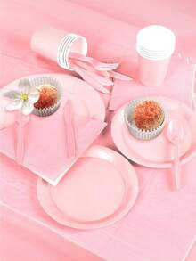 Set di posate rosa chiaro, piatti da festa da 7/9 pollici, posate, coltelli, forchette, cucchiai, tovaglioli, bicchieri di carta, regali per feste di compleanno, decorazioni per feste, adatti per forniture per feste a tema compleanno