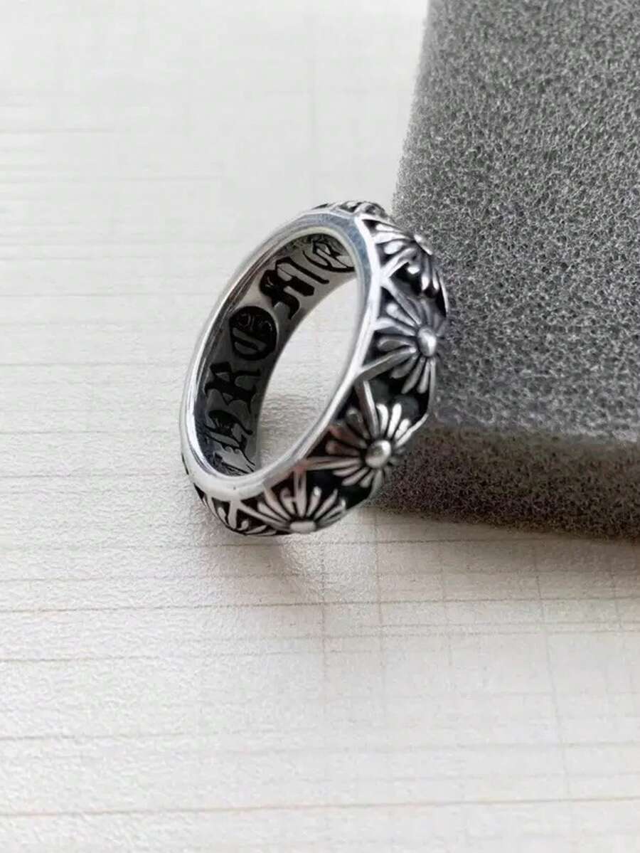 1pc Fashionable Stainless Steel Cross Flower Ring, Suitable For Gifting To Friends, Colleagues, Parents, Boyfriend/Girlfriend, Couples