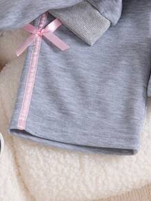 2pcs Baby Girl Fashionable Butterfly Striped Splice Grey Sweatshirt And Casual Sports Pants Set, Suitable For Daily, Outdoor, Commuting, School, Sports - Grey - View 5