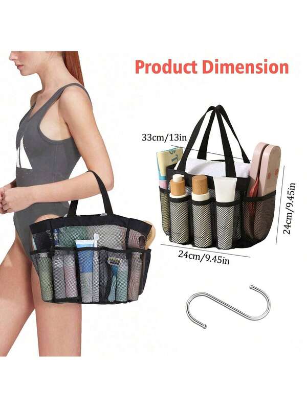 Mesh Shower Ball Bag Portable - 2-Handle Upgrade Deeper 8-Pocket Basket Bag Handbag University Dormitory Bathroom Toiletries Gym Camp Quick Drying With S-Hook, 1 Black Bag Toiletry Bag Waterproof Wash Bag For Travel For Bathroom Large Capacity Makeup Bag For Men For Women