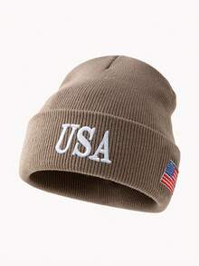 1 件男士时尚刺绣美国国旗针织帽，冬季保暖日常秋季服装 - 彩色 - 查看 12