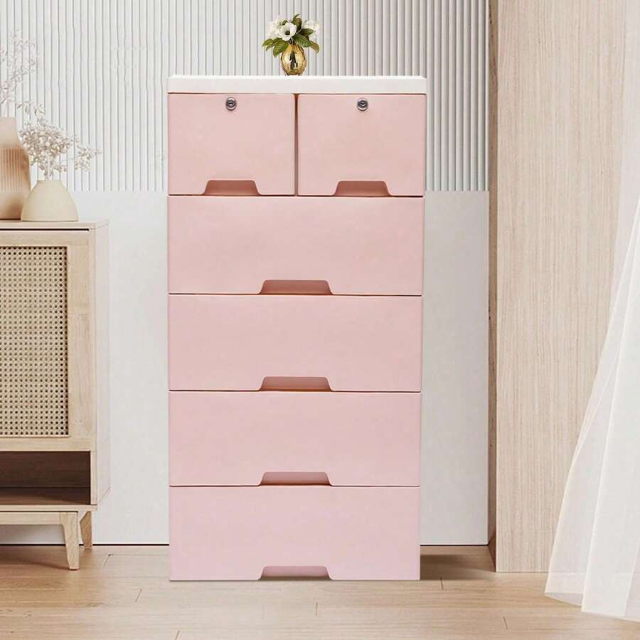Kommode Aufbewahrungsturm Schrank 6 Schubladenorganisation Drawer Organizer - Pink - Übersicht 1