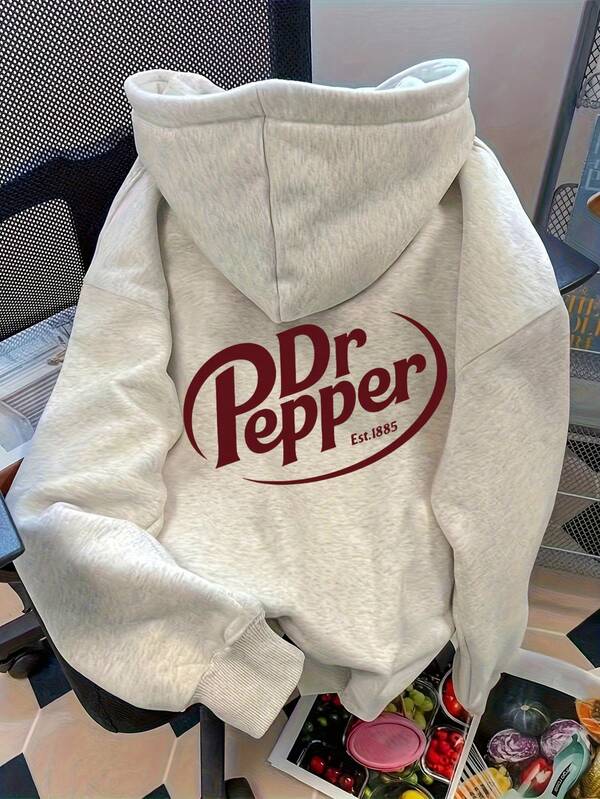 Letter Graphic Cute Women's Oversized Hoodie In Light Grey, Y2K Style Fall/Winter Clothes For Women