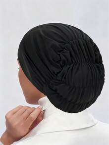 1 pieza Nuevo estilo de gorro elástico de punto de unicolor para mujer, pañuelo musulmán de moda trenzado, adecuado para uso diario, accesorio para cubrir el cabello suelto